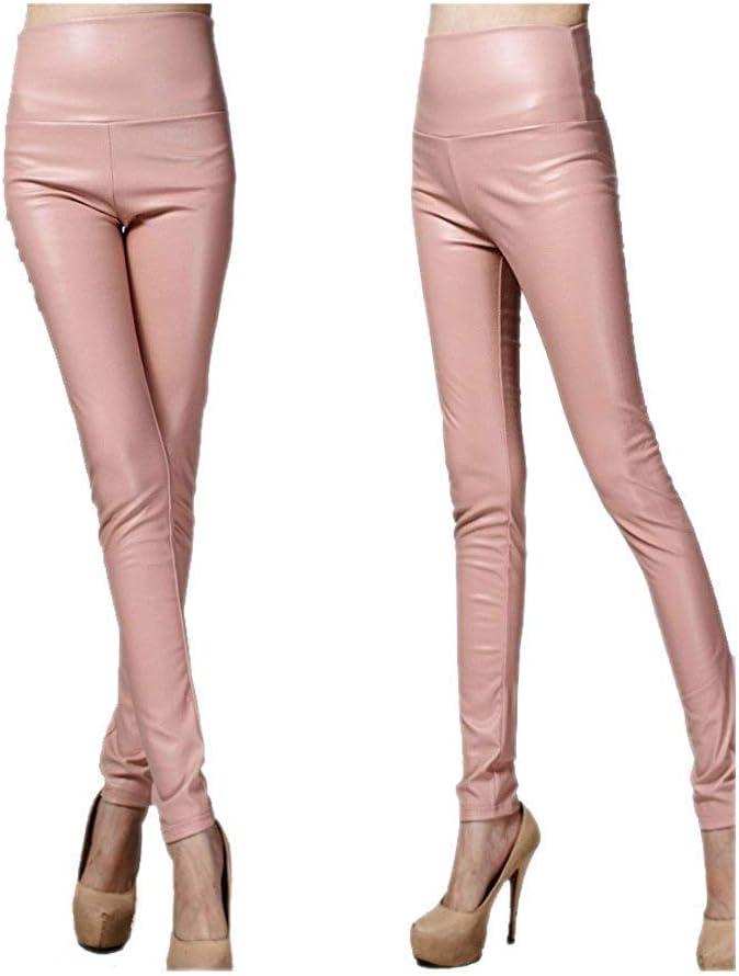 imageARJOSA Womens Faux Leather Leggings High Waist Tights Skinny PantsPale Pink