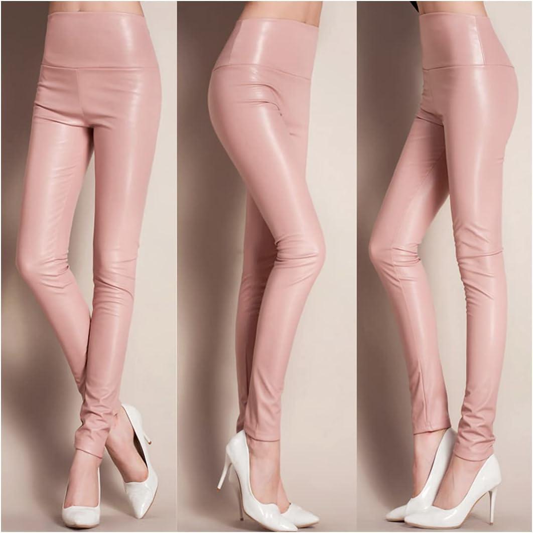 imageARJOSA Womens Faux Leather Leggings High Waist Tights Skinny PantsPale Pink