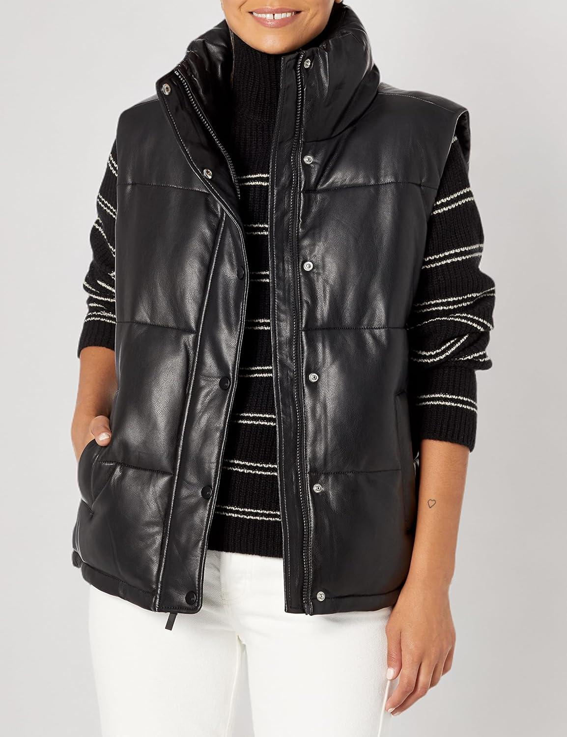 imageAndrew Marc Womens Straightzip Vest0Black Faux Leather