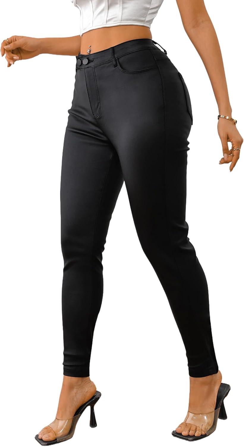 imageAvanova Women Faux Leather High Waist Sexy Leggings Stretchy Skinny PantsBlack