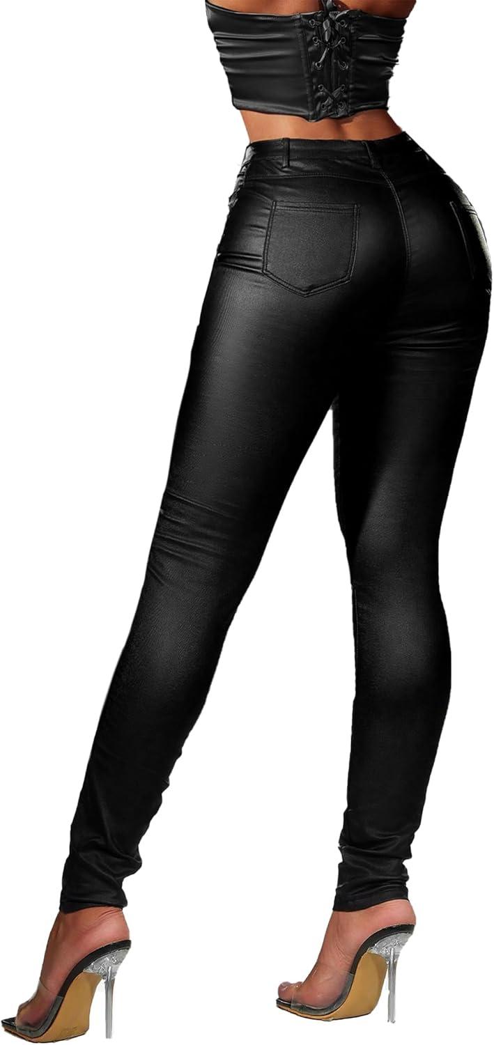 imageAvanova Women Faux Leather High Waist Sexy Leggings Stretchy Skinny PantsBlack
