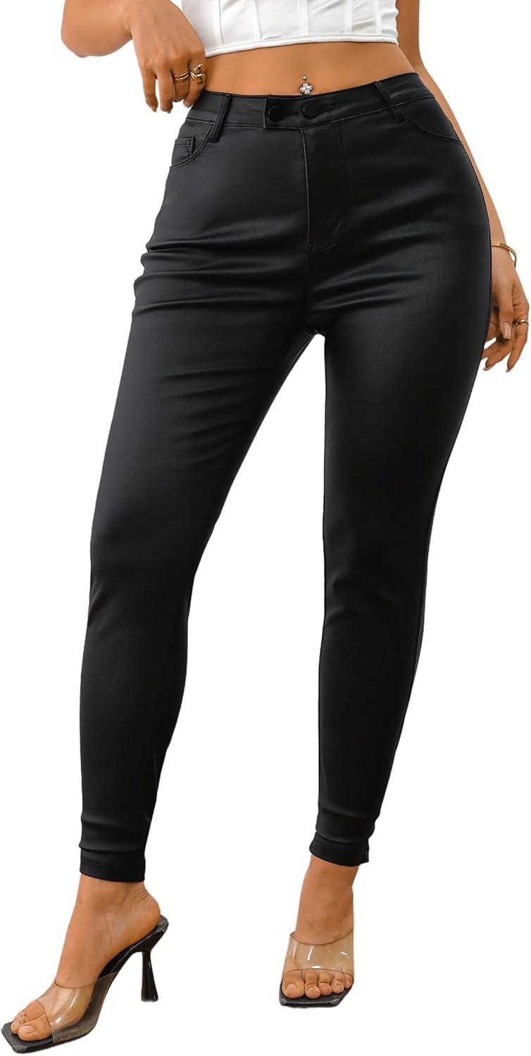 imageAvanova Women Faux Leather High Waist Sexy Leggings Stretchy Skinny PantsBlack