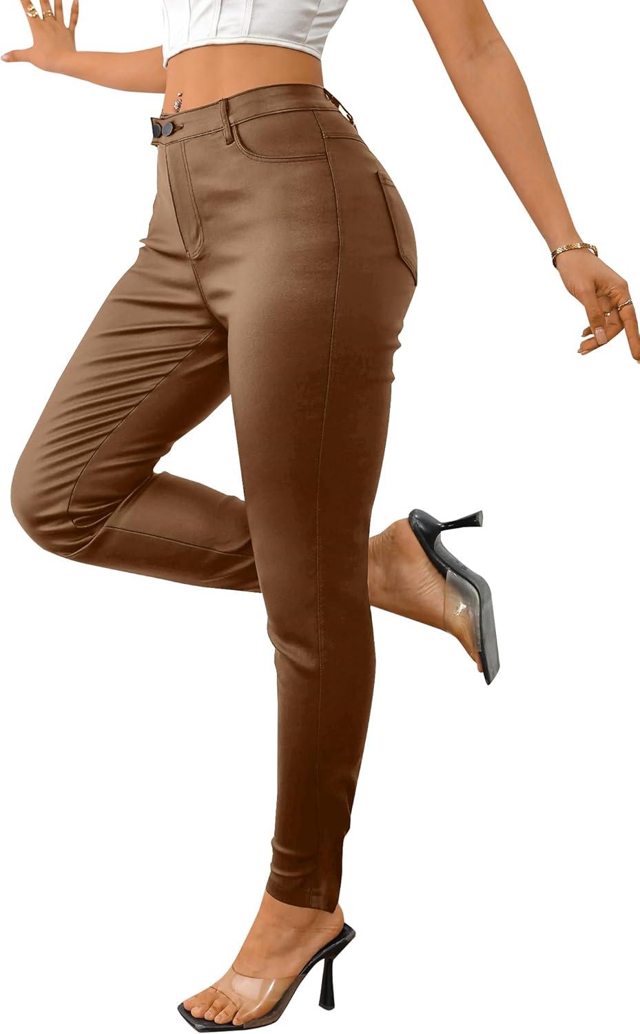 imageAvanova Women Faux Leather High Waist Sexy Leggings Stretchy Skinny PantsBrown