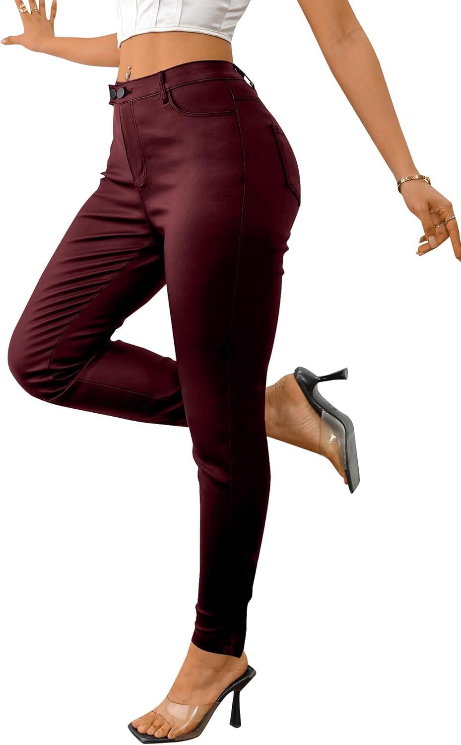 imageAvanova Women Faux Leather High Waist Sexy Leggings Stretchy Skinny PantsRed