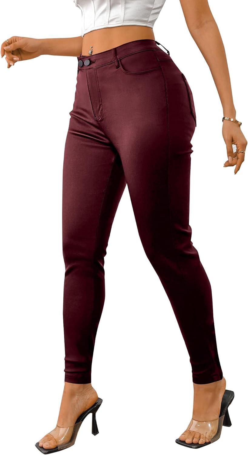 imageAvanova Women Faux Leather High Waist Sexy Leggings Stretchy Skinny PantsRed