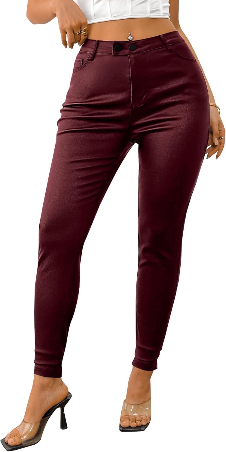 imageAvanova Women Faux Leather High Waist Sexy Leggings Stretchy Skinny PantsRed