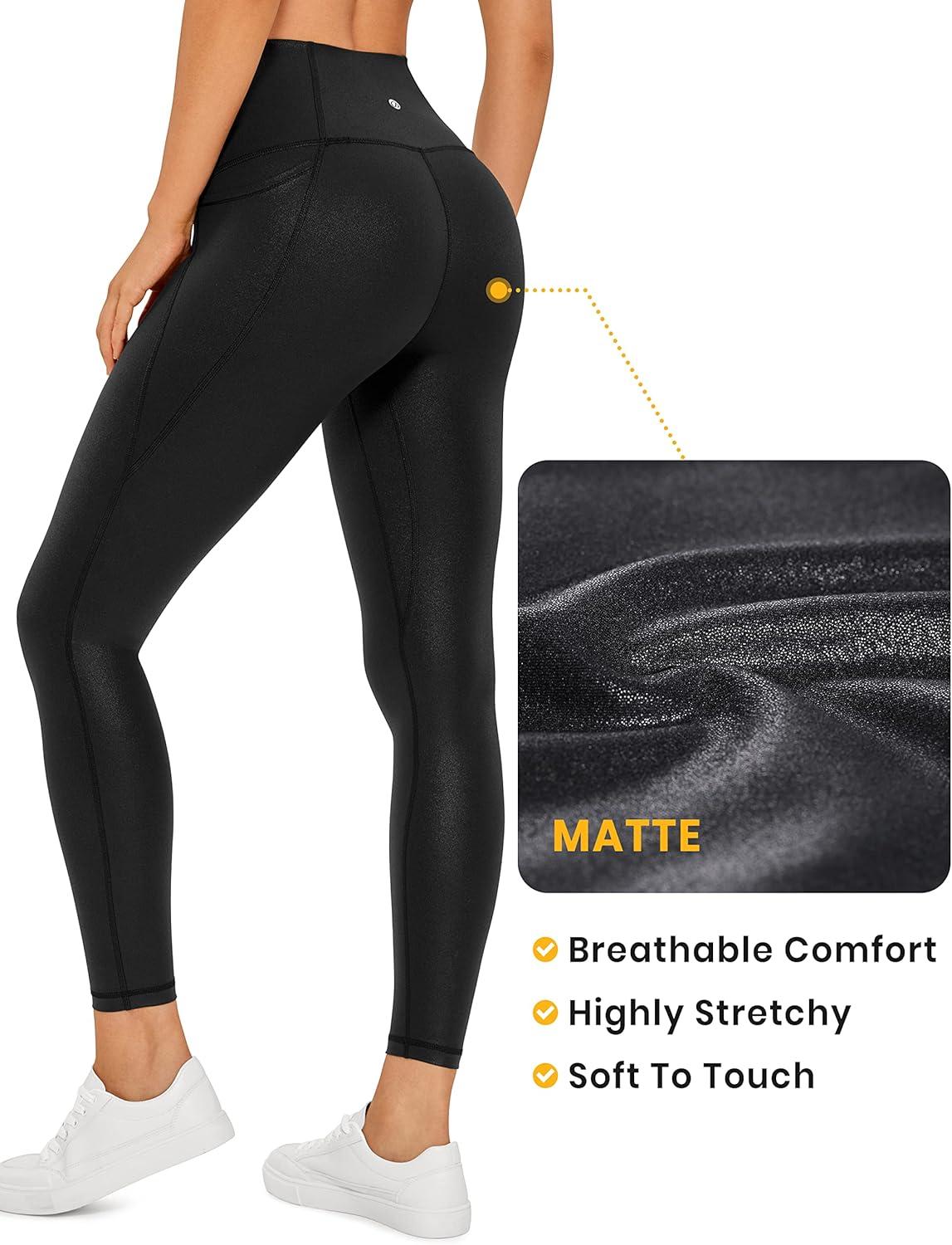 imageCRZ YOGA Womens Butterluxe Matte Faux Leather Leggings 25 High Waisted Buttery Soft Lounge Pockets LeggingsFaux Leather Black
