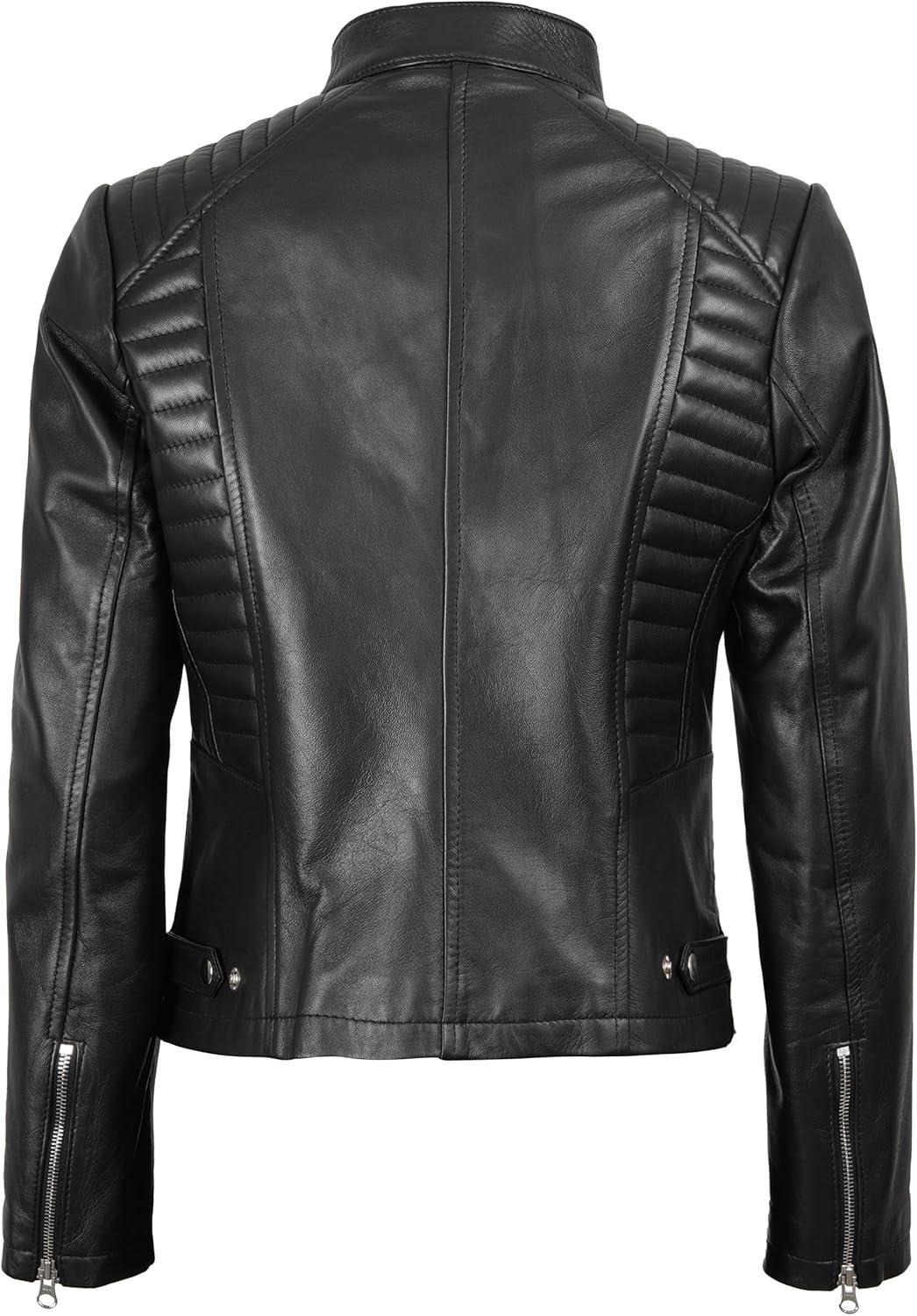 imageDecrum Leather Jacket Women Casual Real Lambskin Womens Leather JacketN185 Black Leather Jacket Women