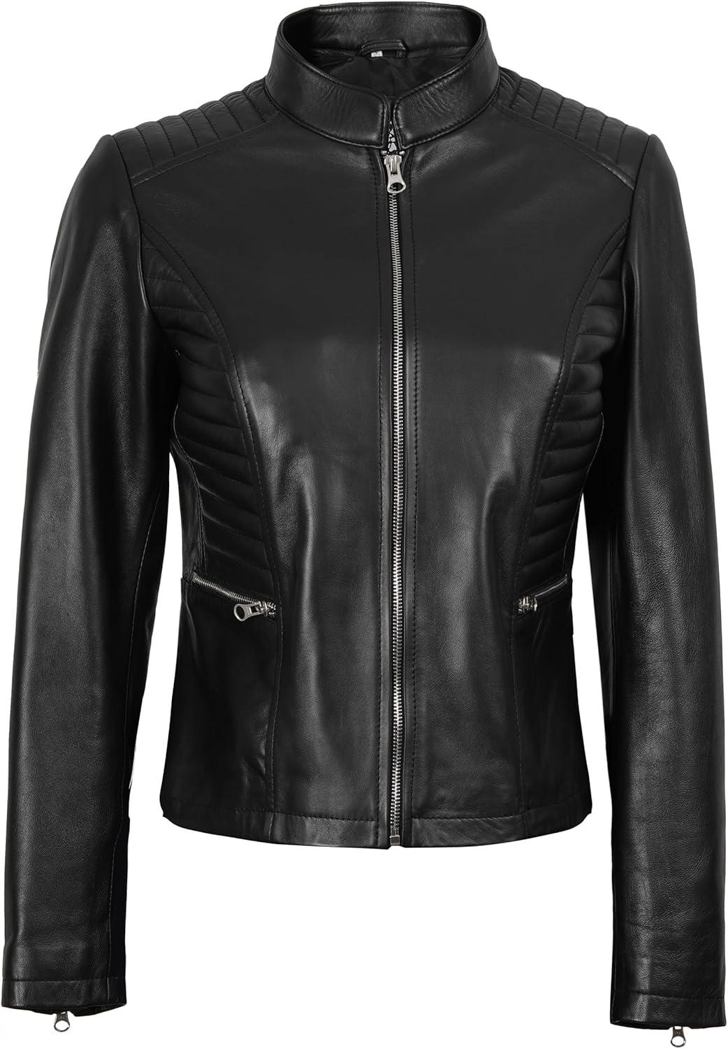 imageDecrum Leather Jacket Women Casual Real Lambskin Womens Leather JacketN185 Black Leather Jacket Women