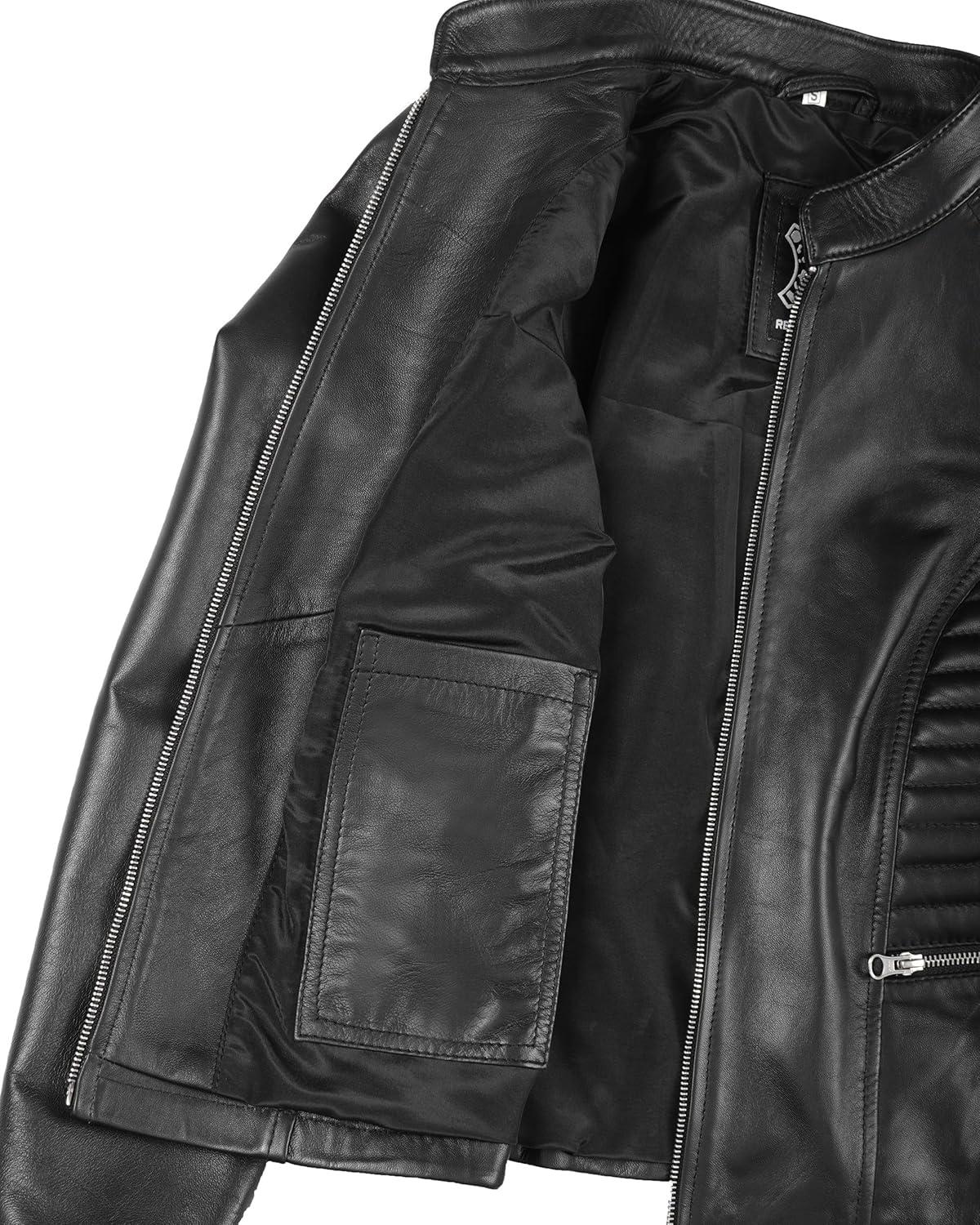 imageDecrum Leather Jacket Women Casual Real Lambskin Womens Leather JacketN185 Black Leather Jacket Women