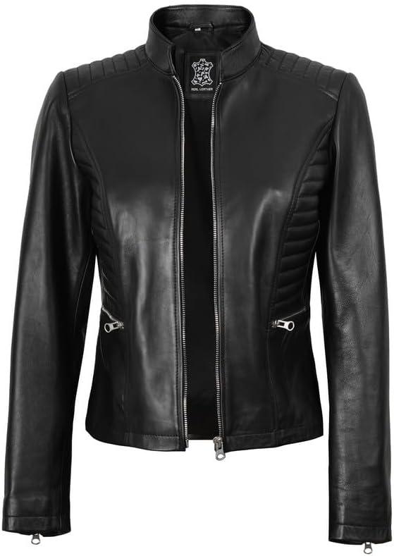 imageDecrum Leather Jacket Women Casual Real Lambskin Womens Leather JacketN185 Black Leather Jacket Women