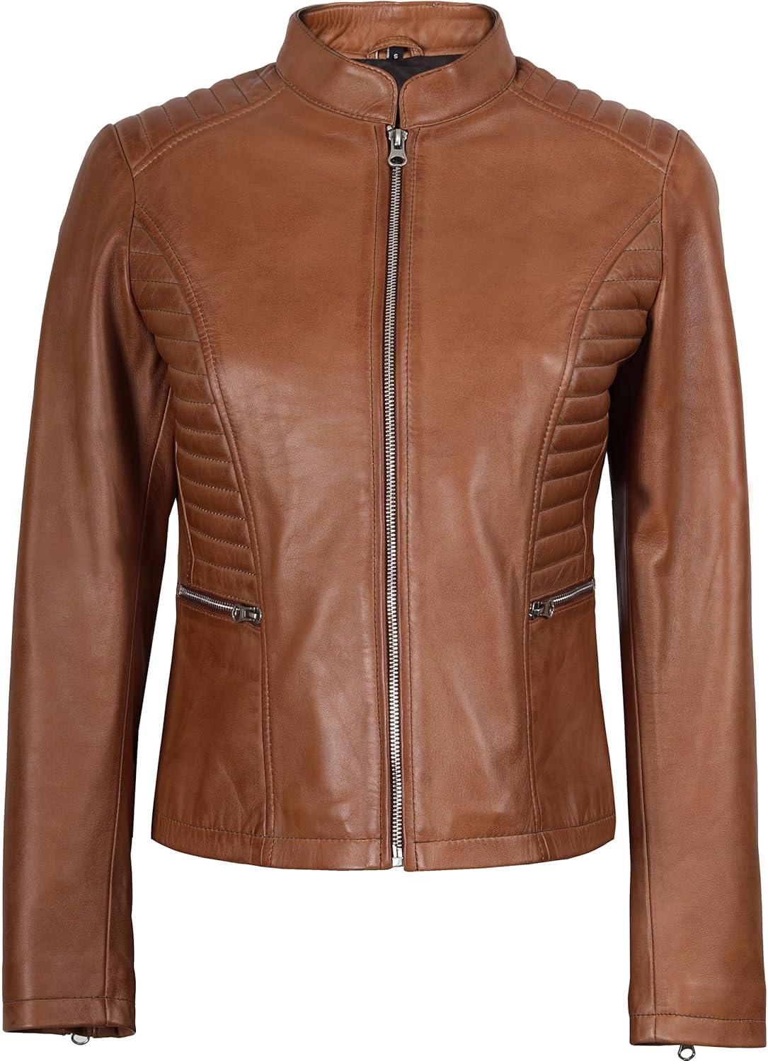 imageDecrum Leather Jacket Women Casual Real Lambskin Womens Leather JacketN185 Brown Leather Jacket Women