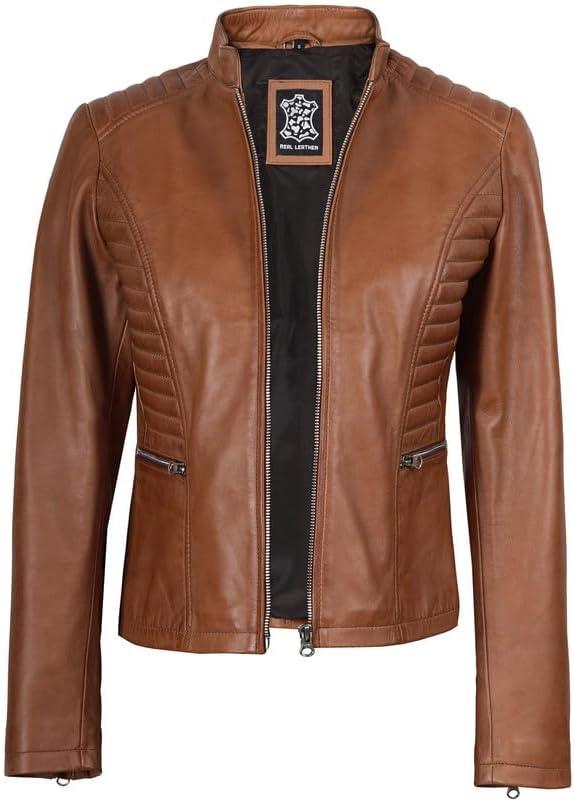 imageDecrum Leather Jacket Women Casual Real Lambskin Womens Leather JacketN185 Brown Leather Jacket Women