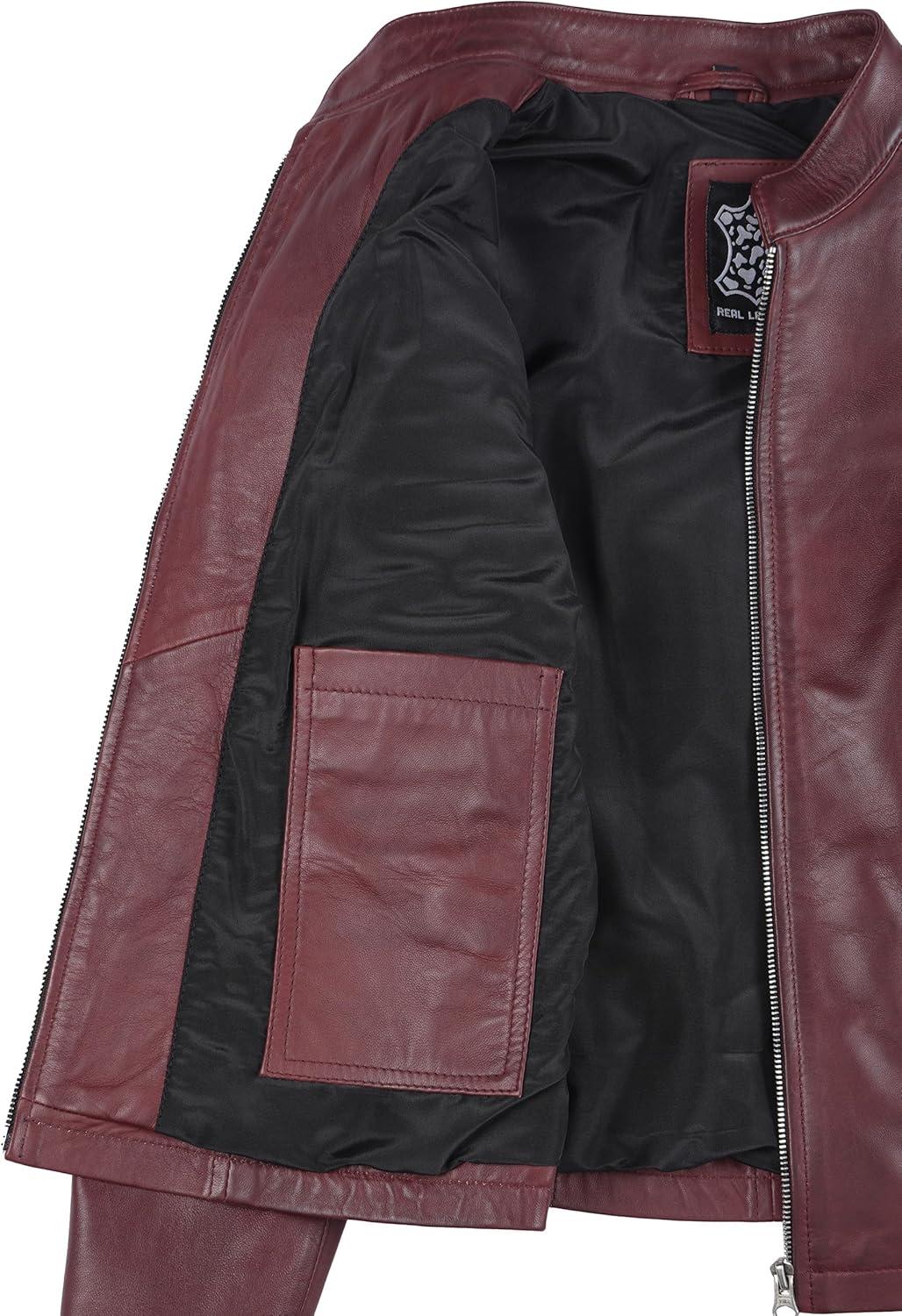 imageDecrum Leather Jacket Women Casual Real Lambskin Womens Leather JacketN185 Burgundy Leather Jacket Women
