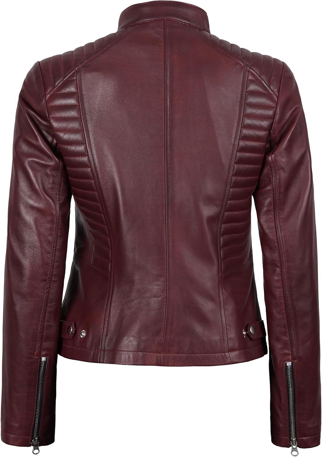 imageDecrum Leather Jacket Women Casual Real Lambskin Womens Leather JacketN185 Burgundy Leather Jacket Women