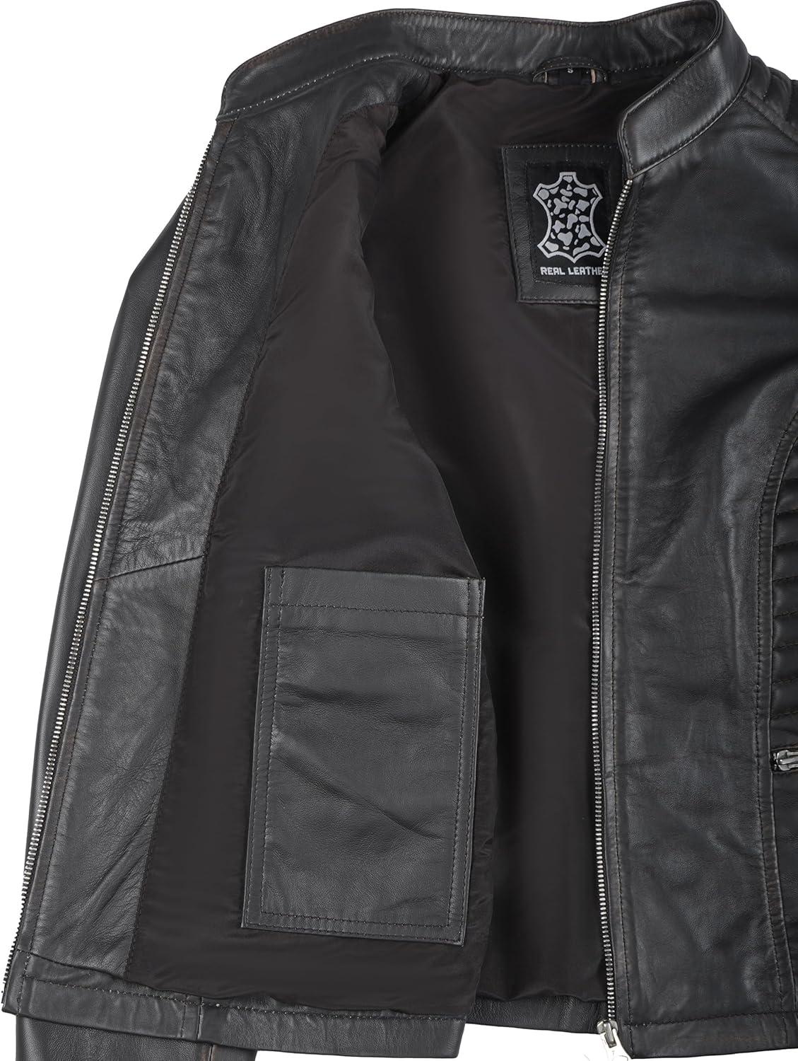 imageDecrum Leather Jacket Women Casual Real Lambskin Womens Leather JacketN185 Distressed Brown Leather Jacket Women