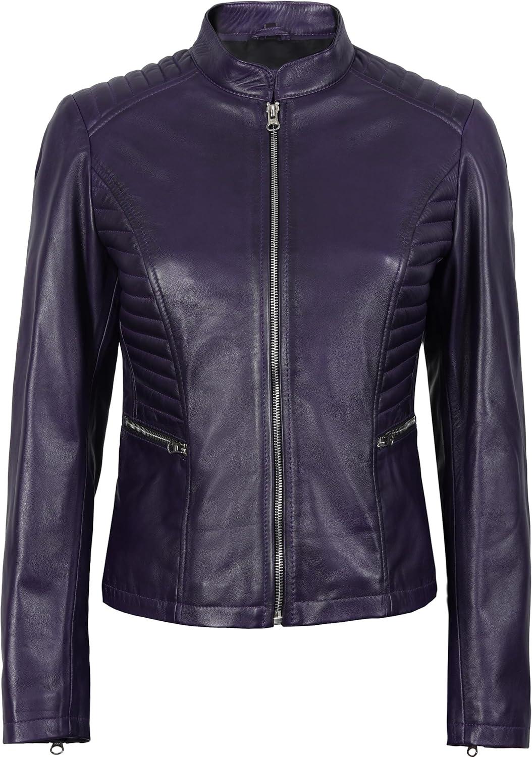 imageDecrum Leather Jacket Women Casual Real Lambskin Womens Leather JacketN185 Purple Leather Jacket Women