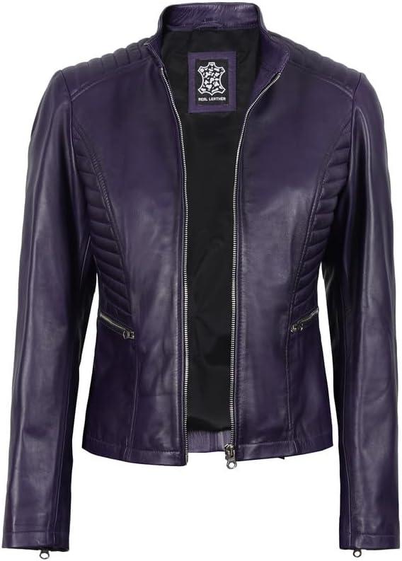 imageDecrum Leather Jacket Women Casual Real Lambskin Womens Leather JacketN185 Purple Leather Jacket Women