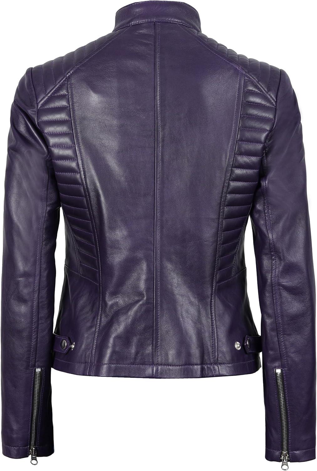 imageDecrum Leather Jacket Women Casual Real Lambskin Womens Leather JacketN185 Purple Leather Jacket Women