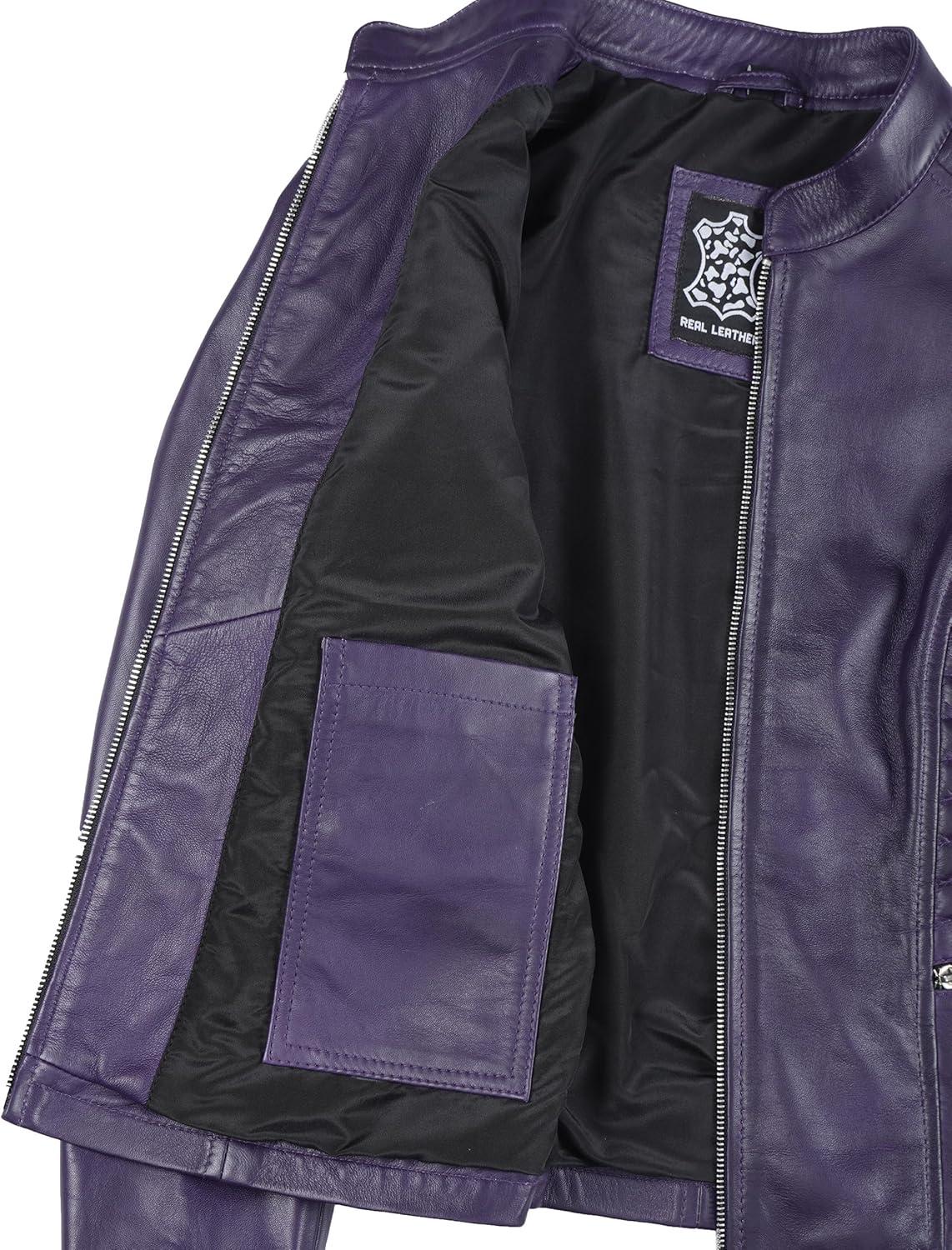 imageDecrum Leather Jacket Women Casual Real Lambskin Womens Leather JacketN185 Purple Leather Jacket Women