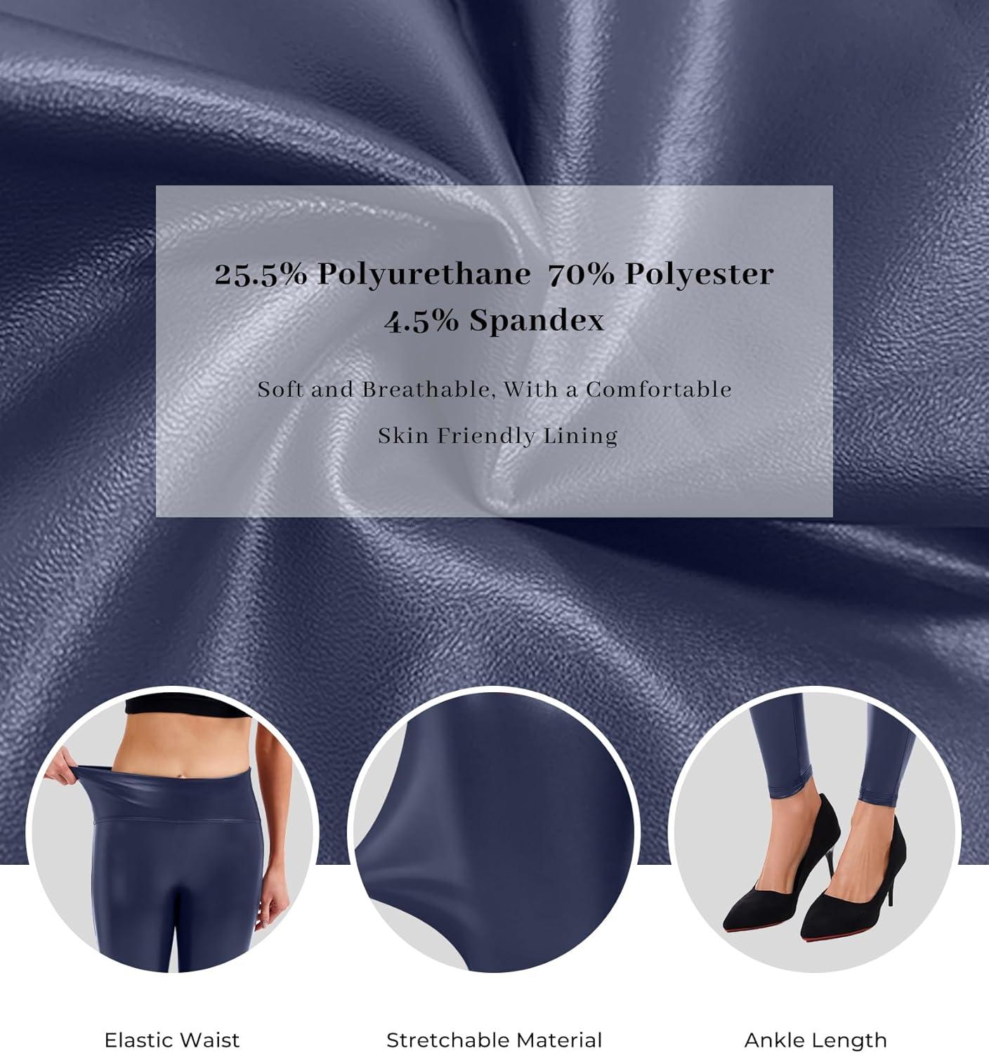 imageFaux Leather Leggings for Women Tummy Control Leather Pants High Waist Stretch PU Tights Slim Ankle LengthDblue