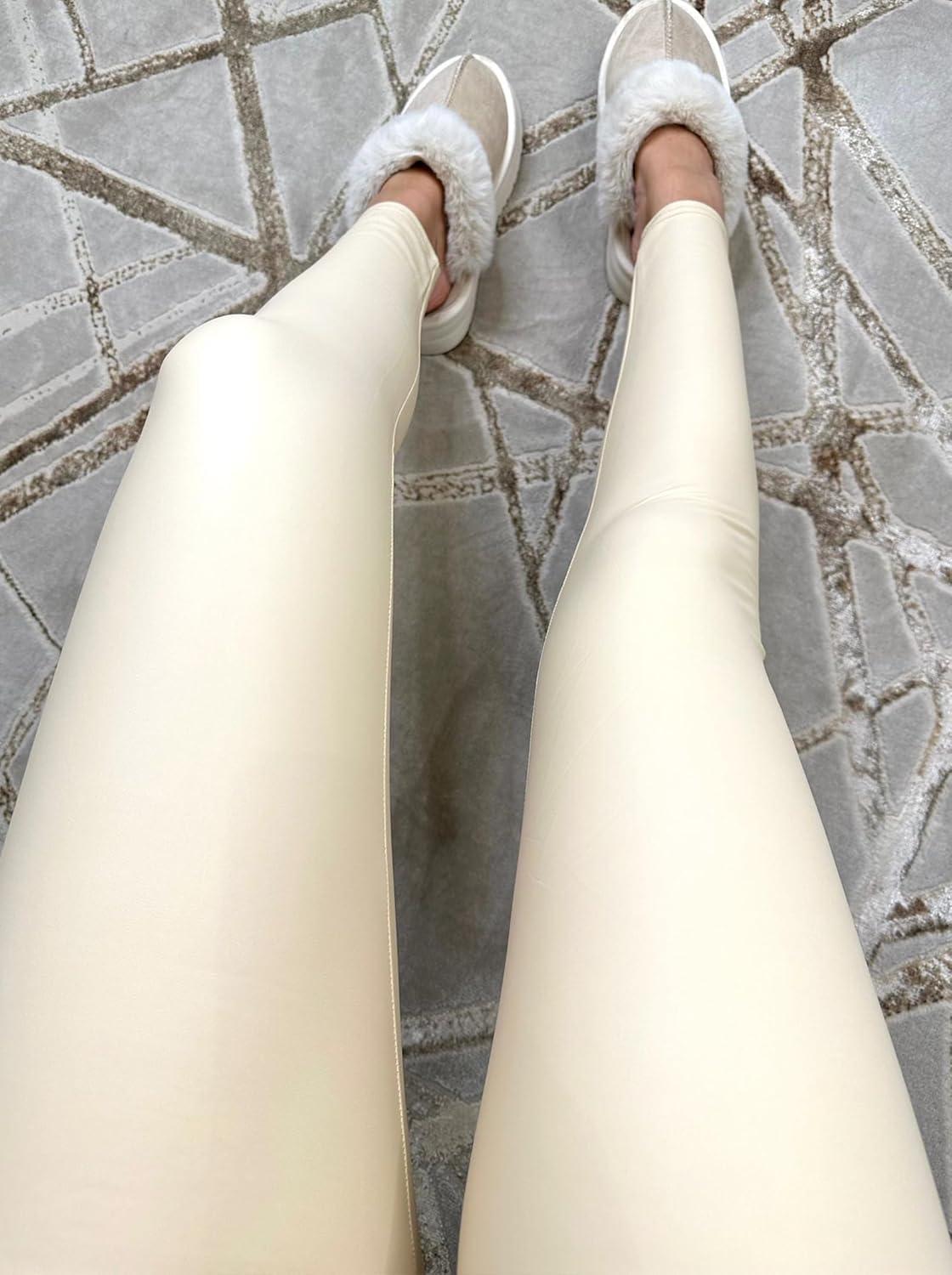 imageFaux Leather VBack Leggings for Women High Waisted Tummy Control Sexy Fashion Ruched Butt Stretch Pu Pleather TightsCream