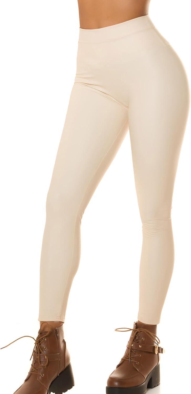 imageFaux Leather VBack Leggings for Women High Waisted Tummy Control Sexy Fashion Ruched Butt Stretch Pu Pleather TightsCream