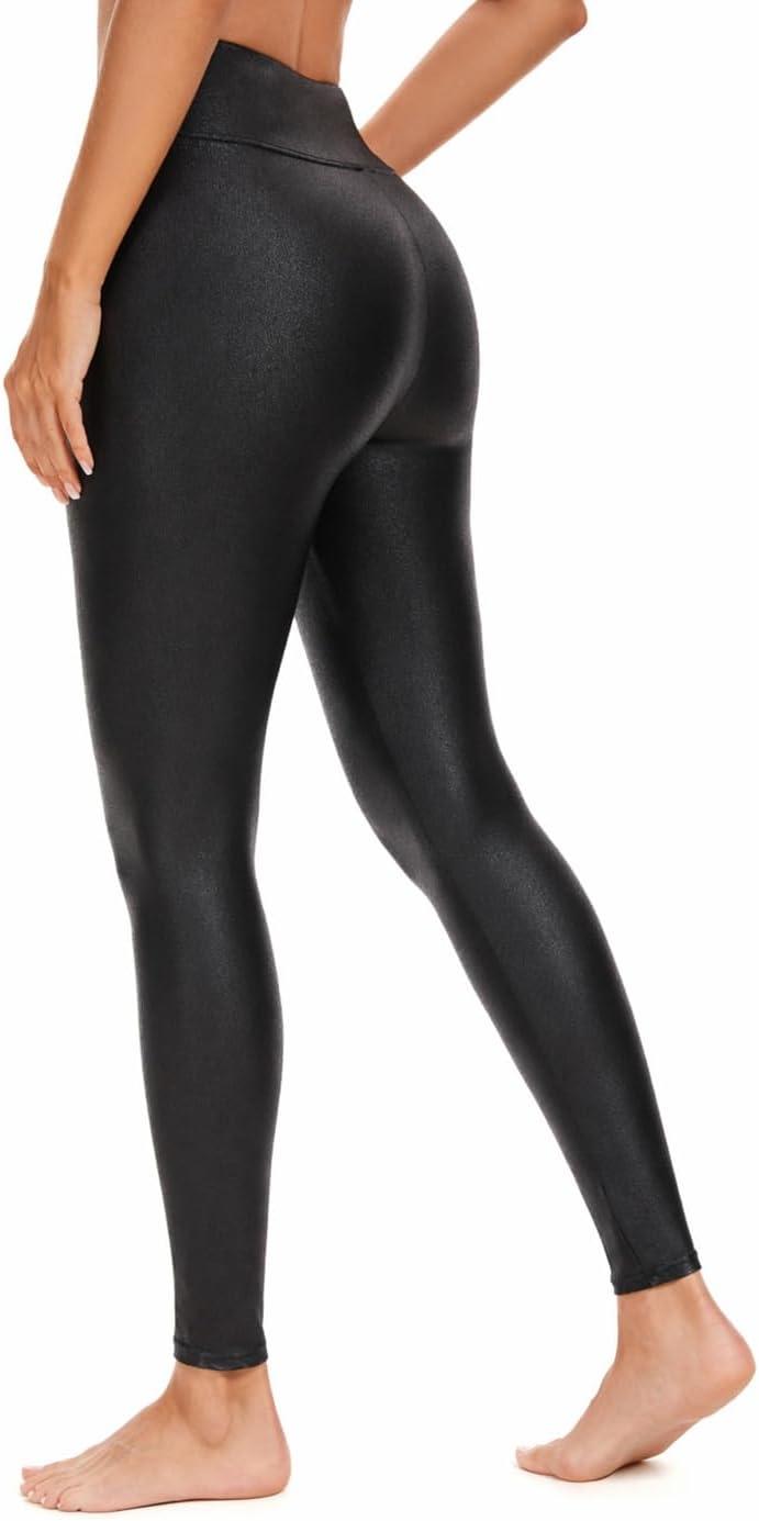 imageHody Lovy Womens Black Leggings for Gym Workout High Waisted Tummy Control Yoga PantsFaux Leatherblack