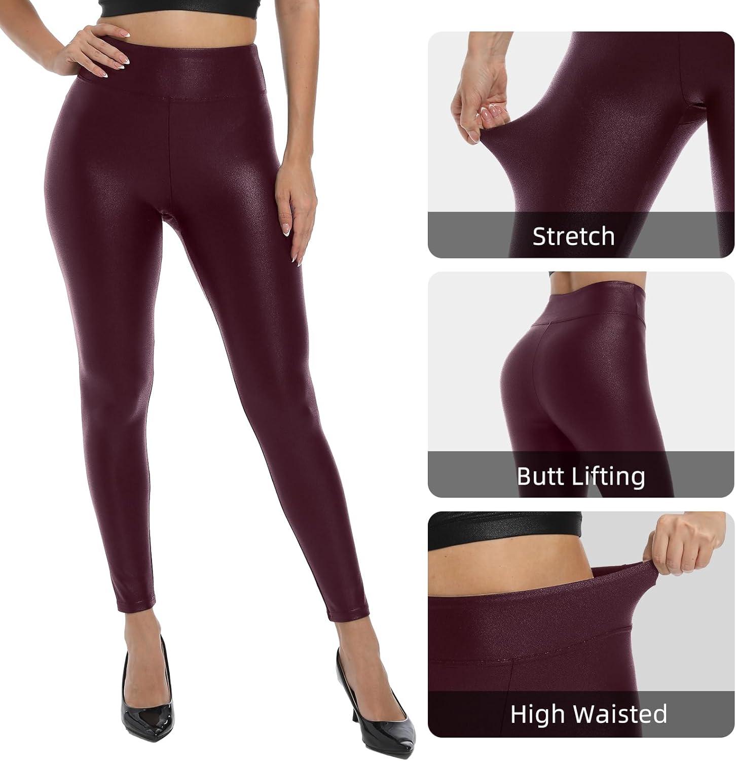 imageHody Lovy Womens Black Leggings for Gym Workout High Waisted Tummy Control Yoga PantsFaux Leatherred