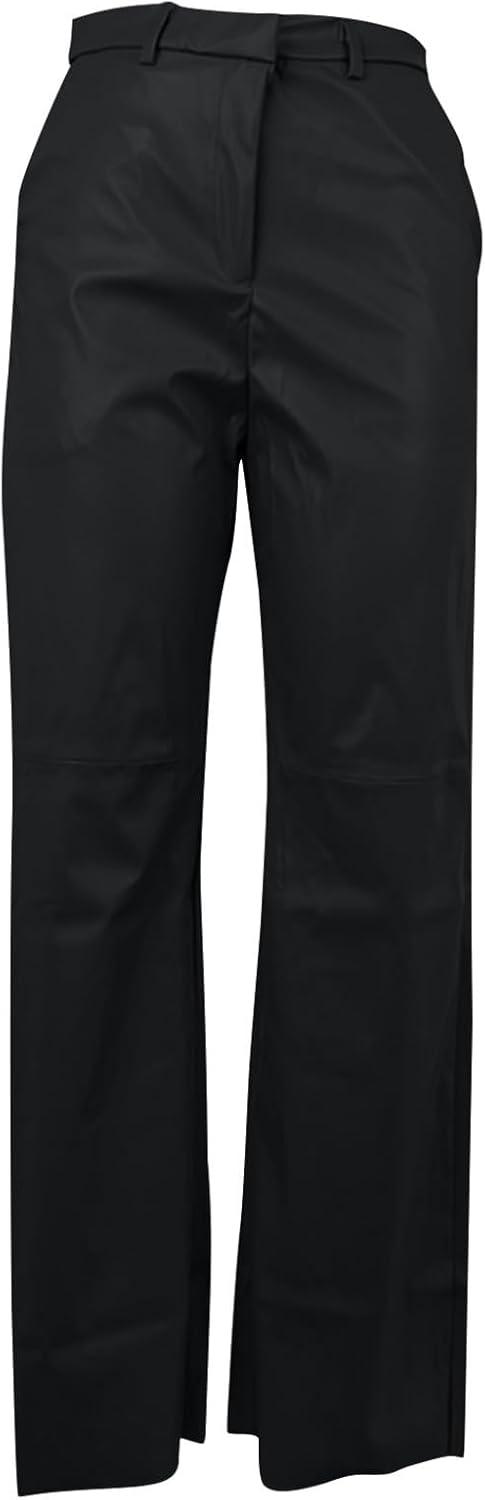 imageLeather Pants for Women Stretch Retro Faux Leather Pants with Pocket High Waisted Straight Leg Pleather Trousers01black