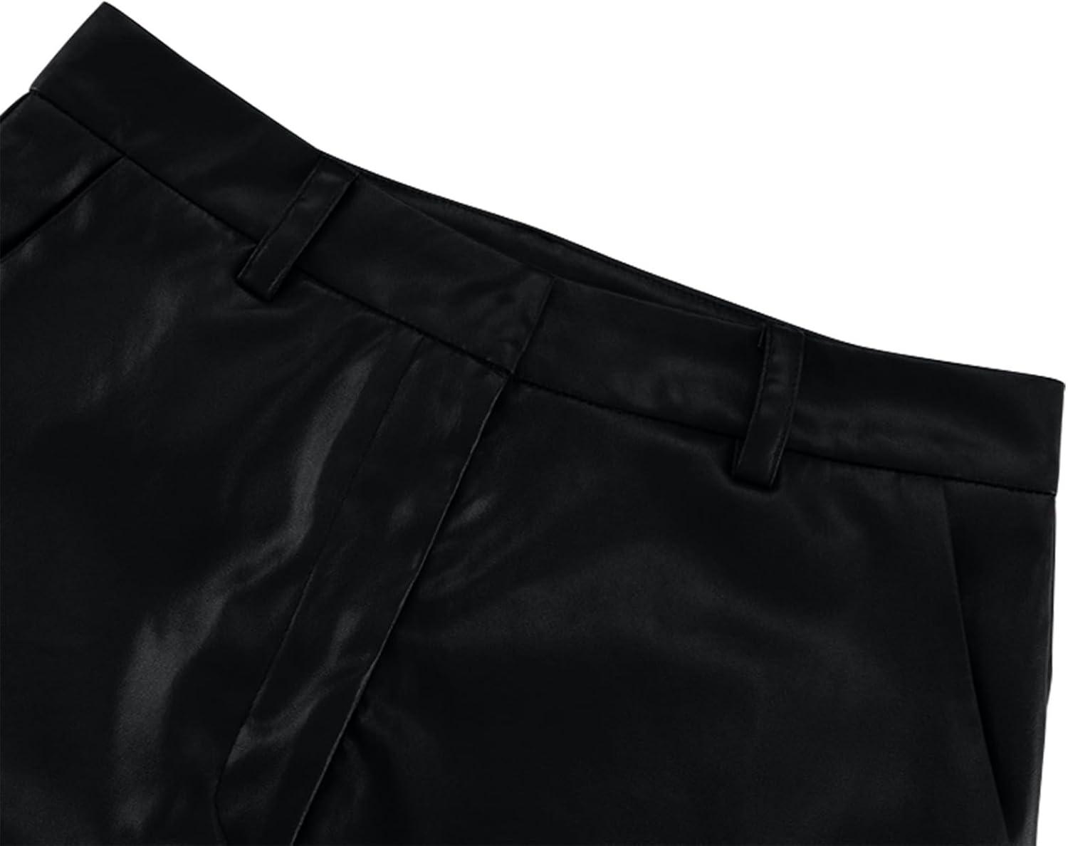 imageLeather Pants for Women Stretch Retro Faux Leather Pants with Pocket High Waisted Straight Leg Pleather Trousers01black