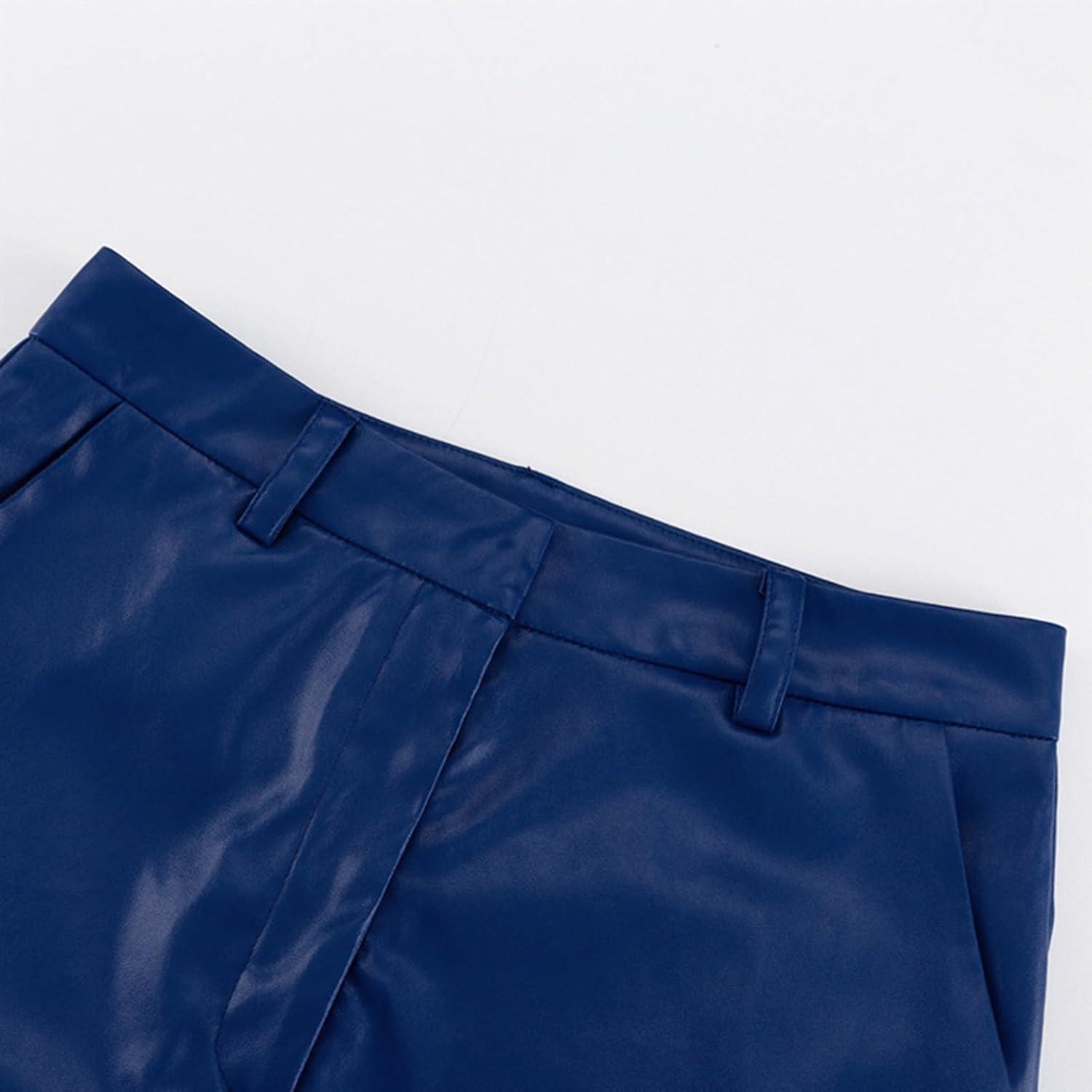 imageLeather Pants for Women Stretch Retro Faux Leather Pants with Pocket High Waisted Straight Leg Pleather Trousers01blue