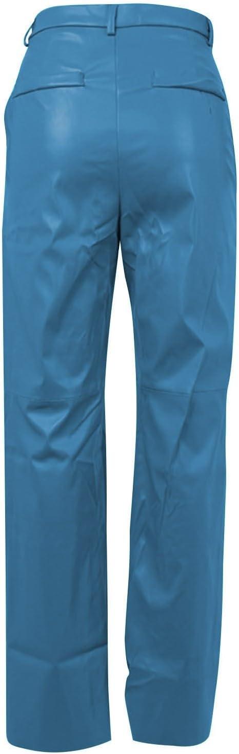 imageLeather Pants for Women Stretch Retro Faux Leather Pants with Pocket High Waisted Straight Leg Pleather Trousers01sky Blue