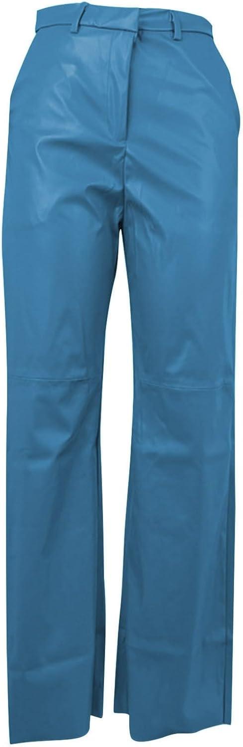 imageLeather Pants for Women Stretch Retro Faux Leather Pants with Pocket High Waisted Straight Leg Pleather Trousers01sky Blue