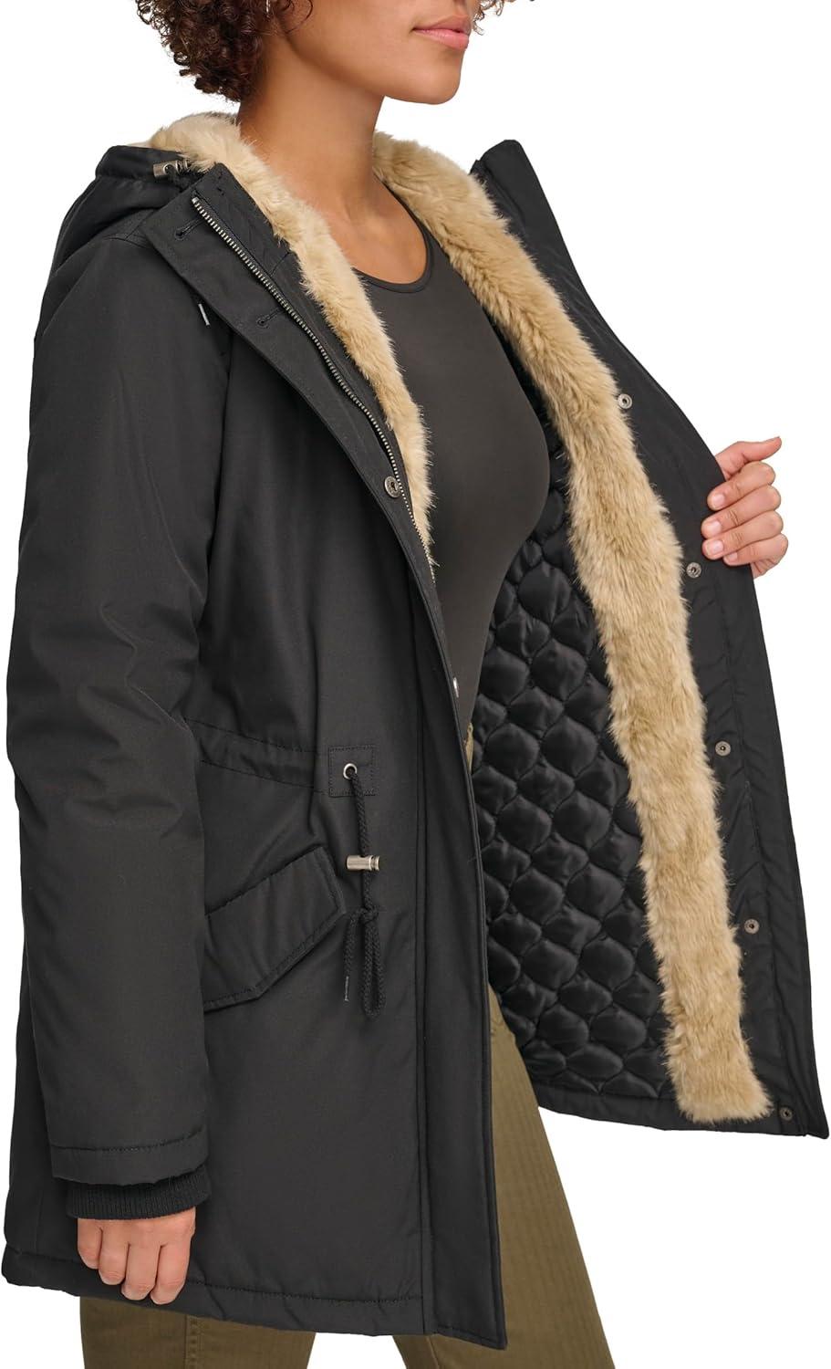 imageLevis Womens Faux Fur Lined Hooded Parka Jacket Regular amp Plus SizesBlackTan Faux Fur