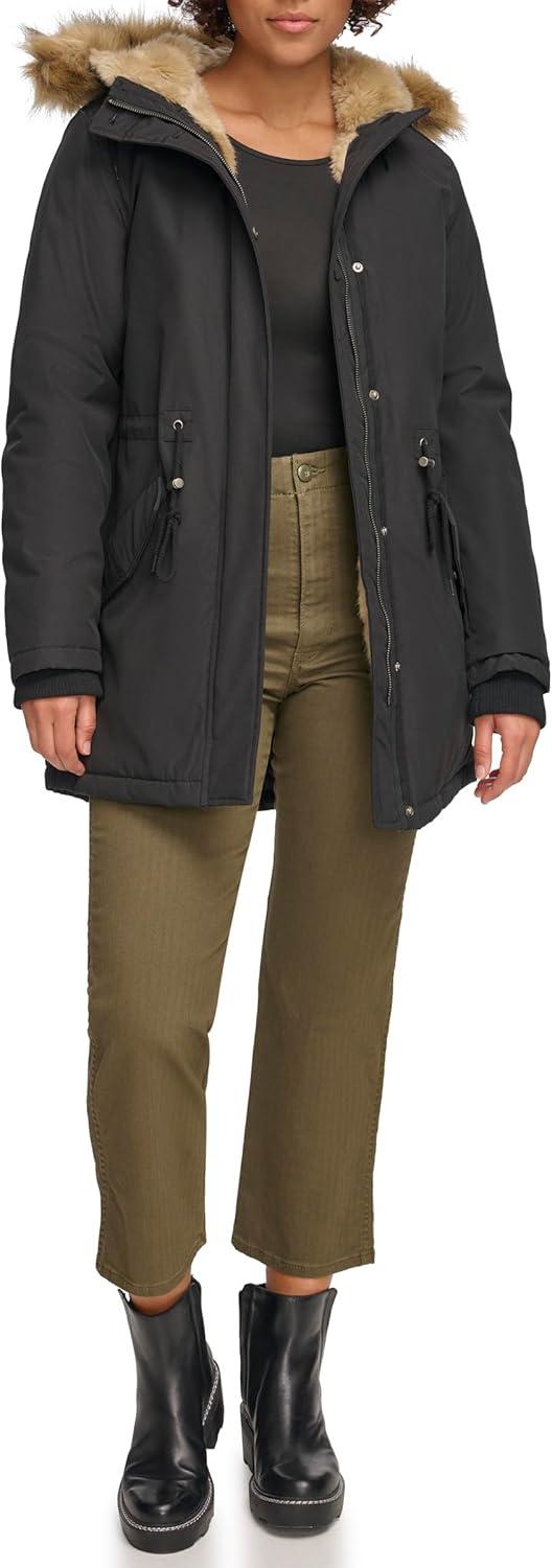 imageLevis Womens Faux Fur Lined Hooded Parka Jacket Regular amp Plus SizesBlackTan Faux Fur