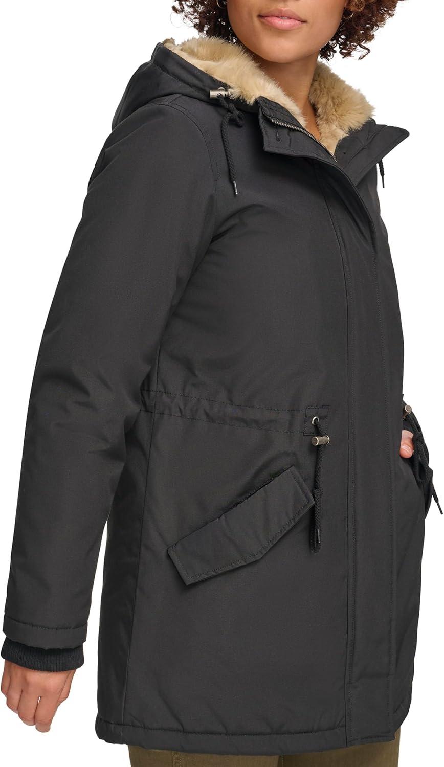 imageLevis Womens Faux Fur Lined Hooded Parka Jacket Regular amp Plus SizesBlackTan Faux Fur