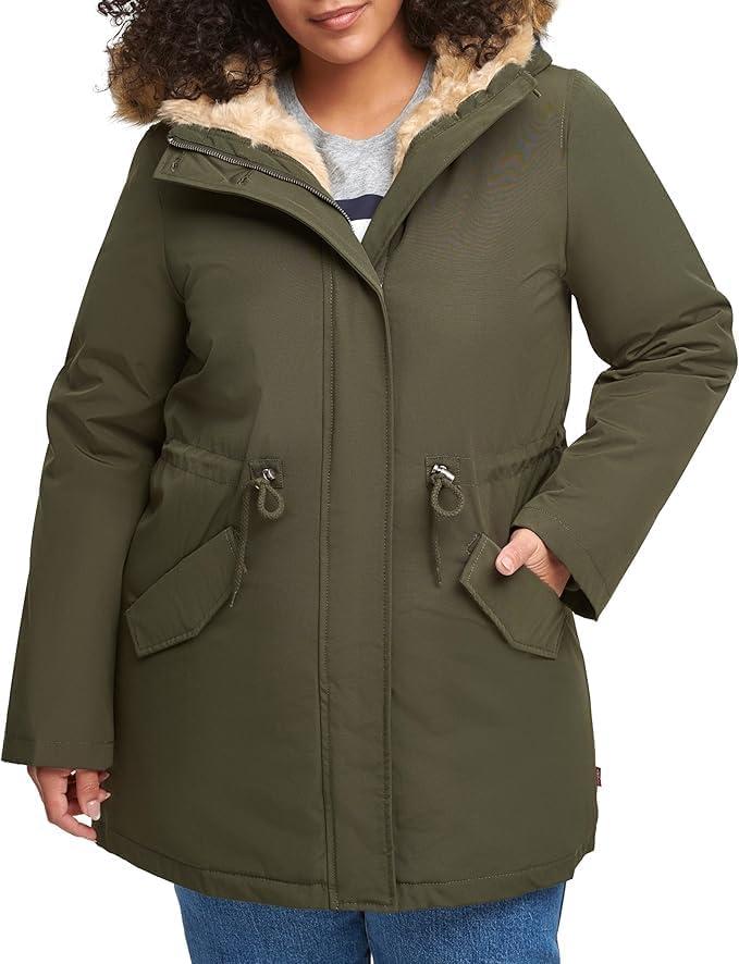 imageLevis Womens Faux Fur Lined Hooded Parka Jacket Regular amp Plus SizesOlive