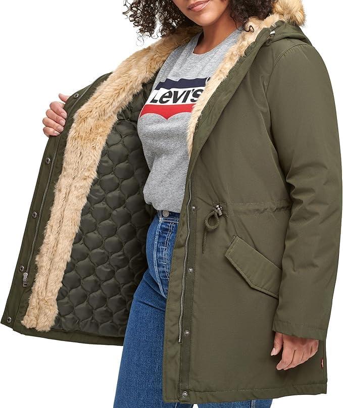 imageLevis Womens Faux Fur Lined Hooded Parka Jacket Regular amp Plus SizesOlive