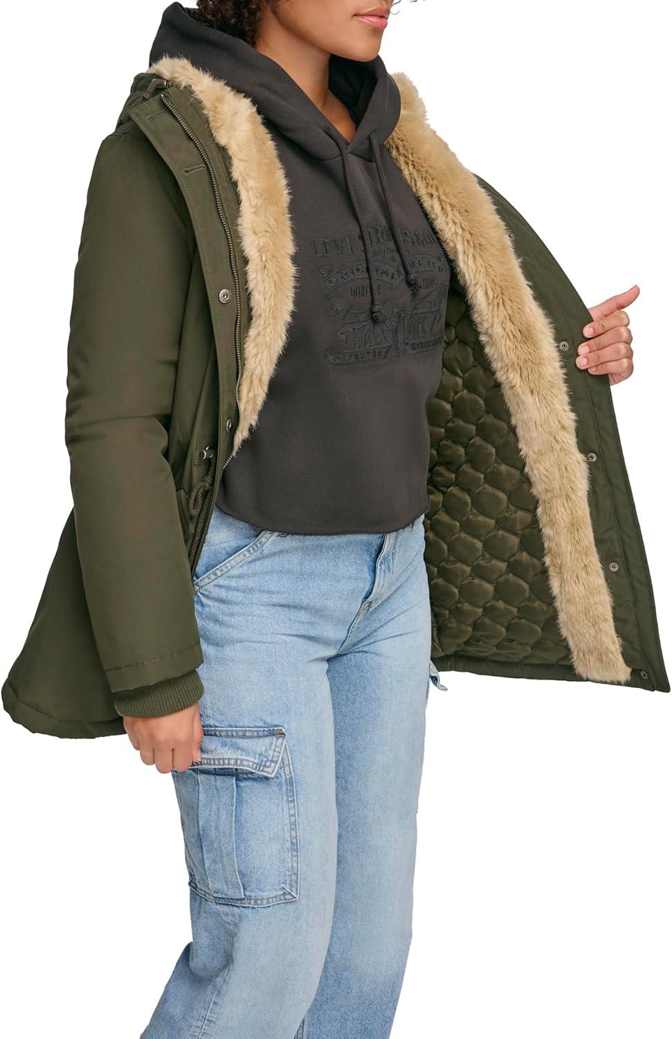 imageLevis Womens Faux Fur Lined Hooded Parka Jacket Regular amp Plus SizesOlive