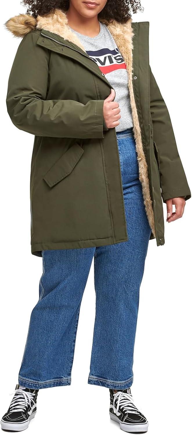 imageLevis Womens Faux Fur Lined Hooded Parka Jacket Regular amp Plus SizesOlive