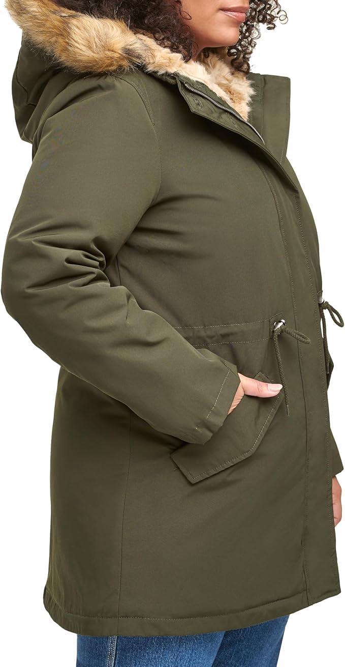 imageLevis Womens Faux Fur Lined Hooded Parka Jacket Regular amp Plus SizesOlive