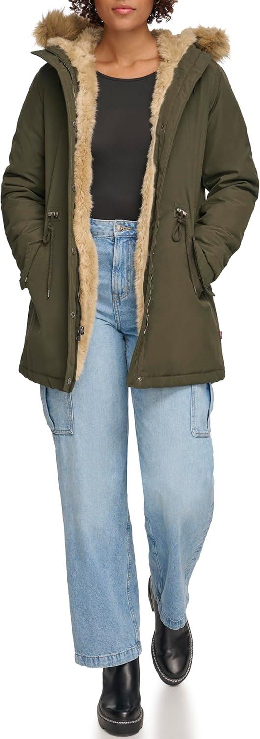 imageLevis Womens Faux Fur Lined Hooded Parka Jacket Regular amp Plus SizesOlive