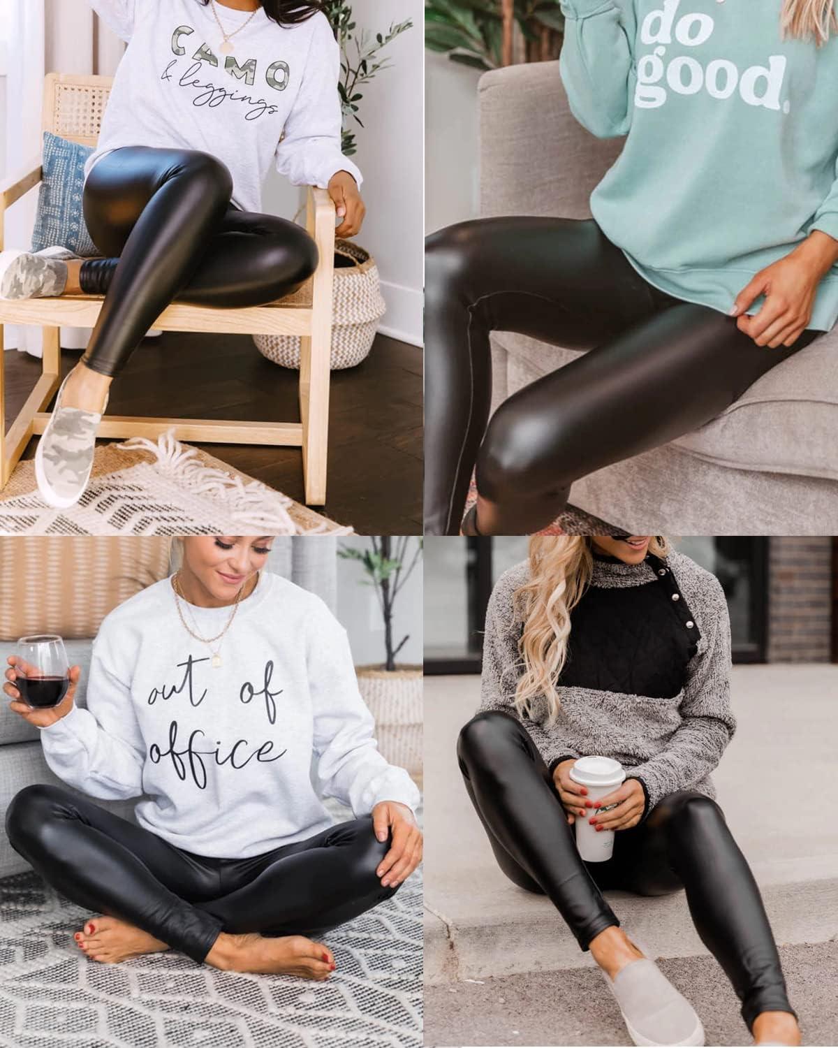 imageRetro Gong Faux Leather Leggings for Women Tummy Control High Waist Stretch Shiny Pleather PantsBlack