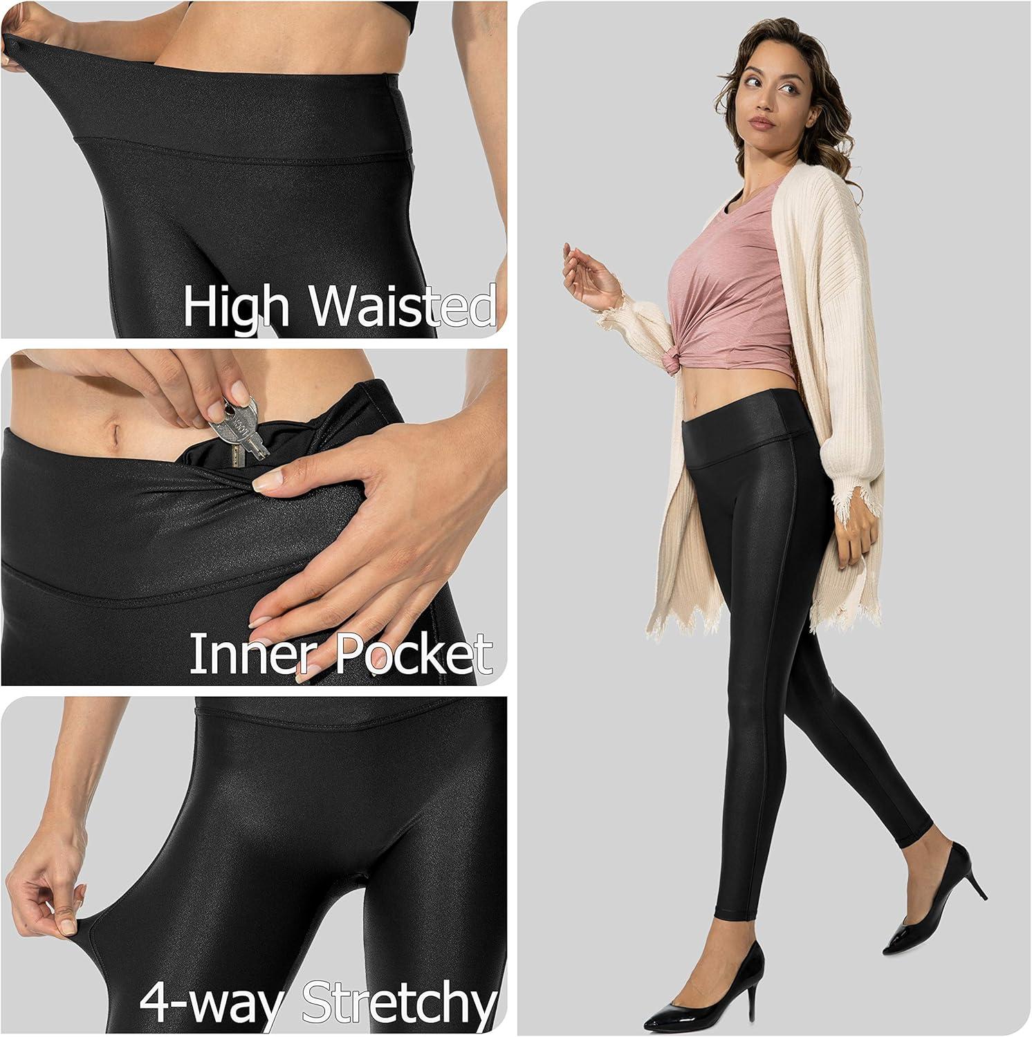 imageSANTINY Womens 25527 Faux Leather Leggings Pants Stretch High Waisted Tights for WomenBlack