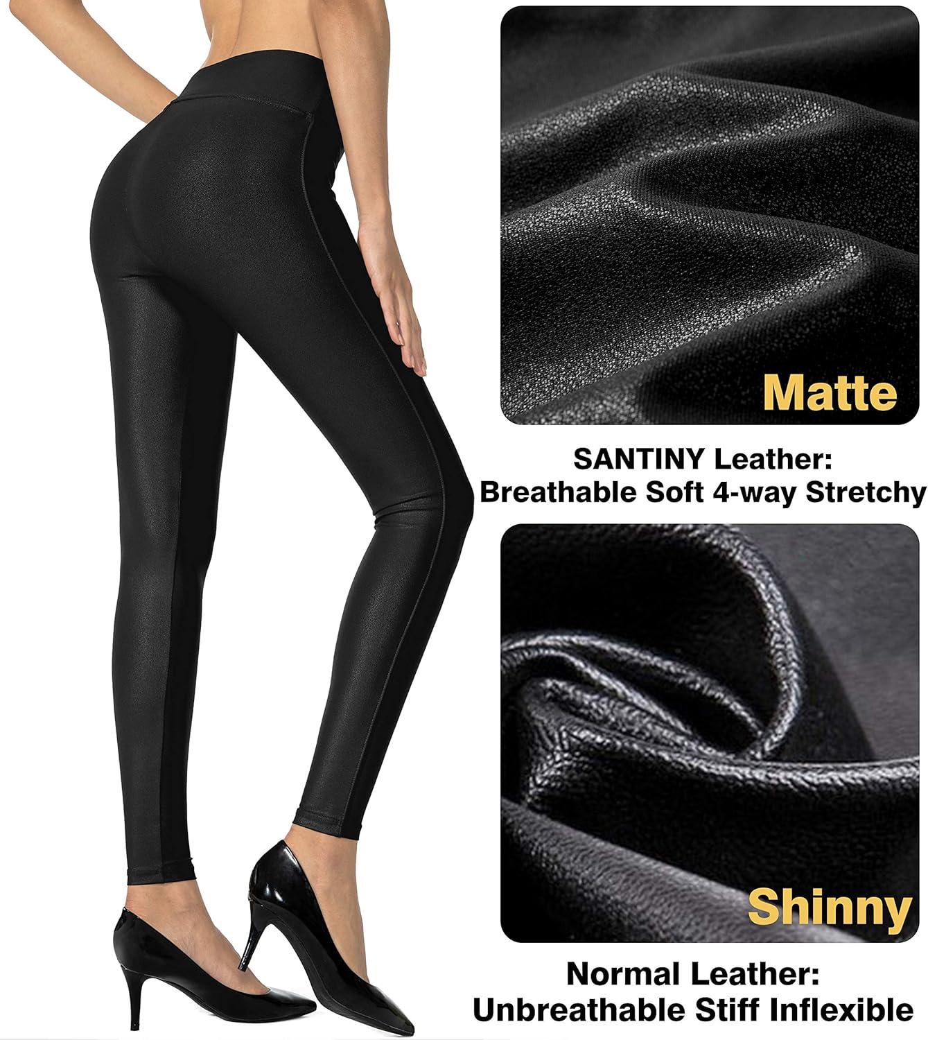 imageSANTINY Womens 25527 Faux Leather Leggings Pants Stretch High Waisted Tights for WomenBlack