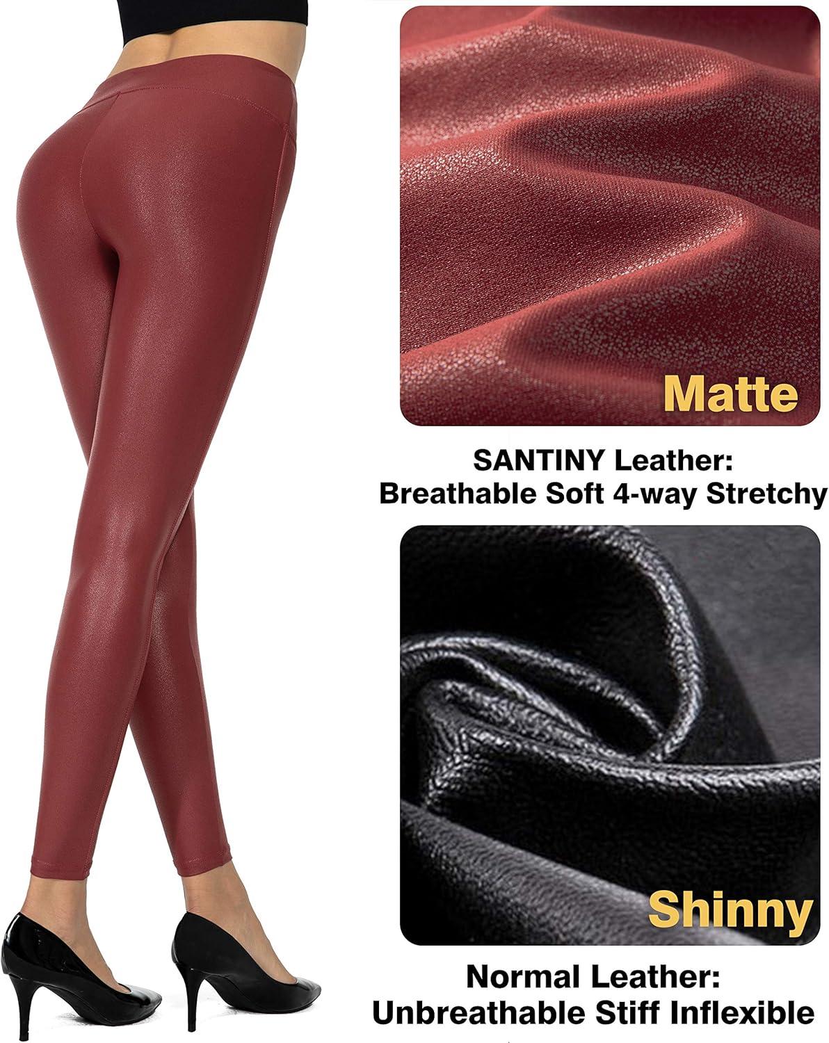 imageSANTINY Womens 25527 Faux Leather Leggings Pants Stretch High Waisted Tights for WomenRed