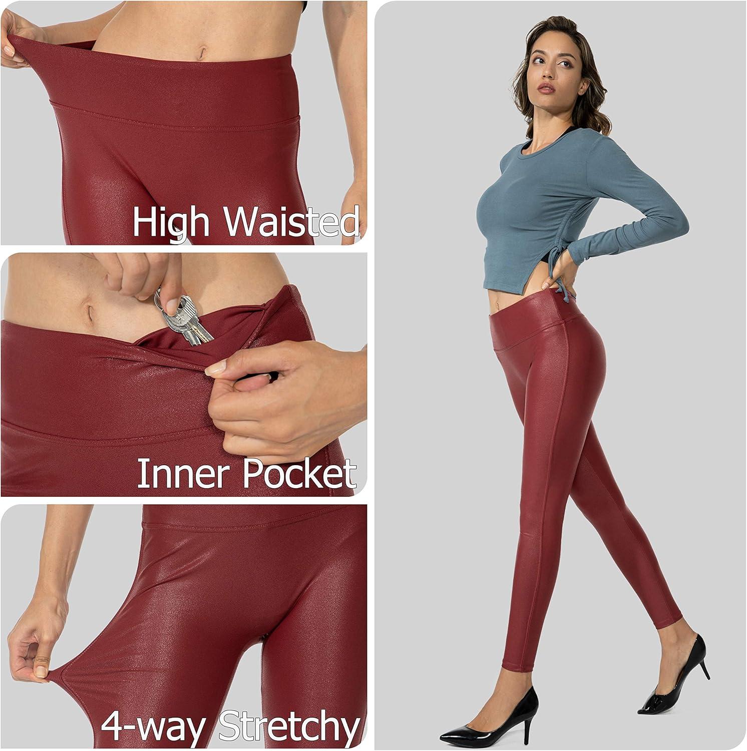 imageSANTINY Womens 25527 Faux Leather Leggings Pants Stretch High Waisted Tights for WomenRed