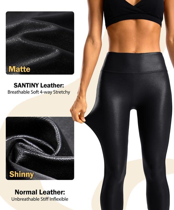imageSANTINY Womens Faux Leather Leggings 252729High Waisted Stretch Leather Pants Pleather Tights for WomenBlack