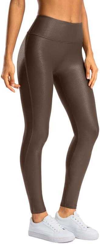 imageSANTINY Womens Faux Leather Leggings 252729High Waisted Stretch Leather Pants Pleather Tights for WomenBrown